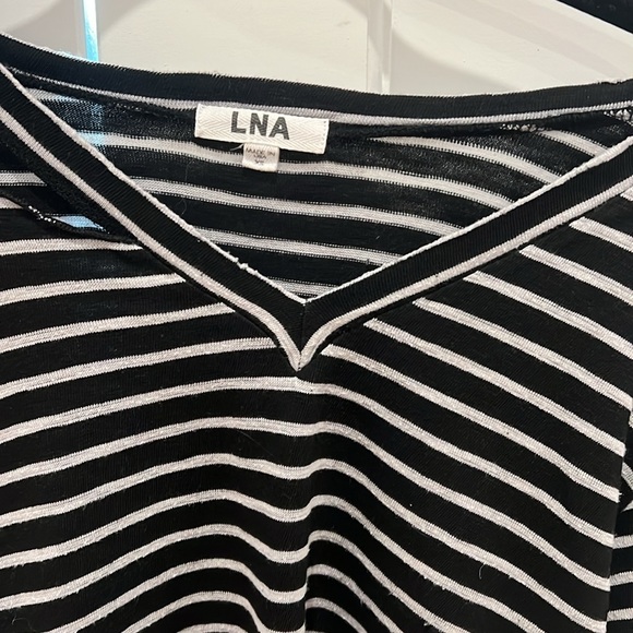LNA Distressed Stripped V Neck TShirt - Picture 4 of 6